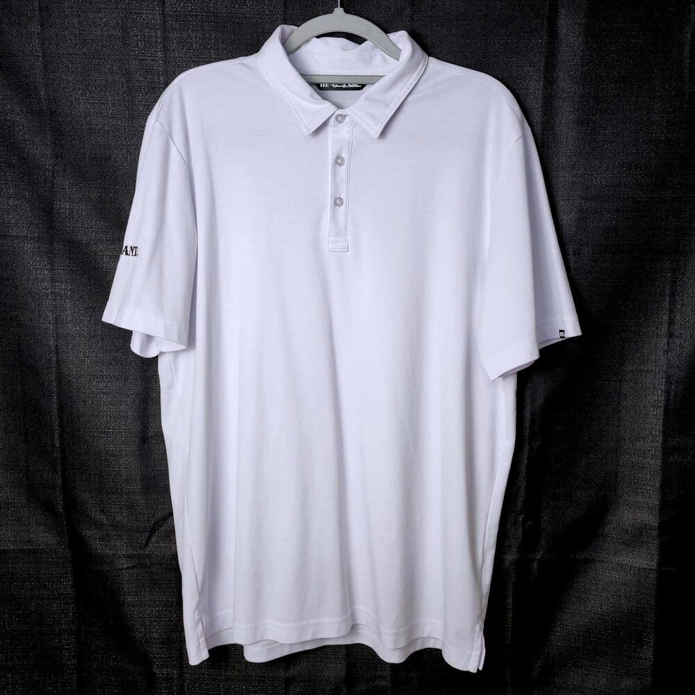 TravisMathew Mens XL White Little Giant Logo‎ Short Sleeve Polo Shirt Peru